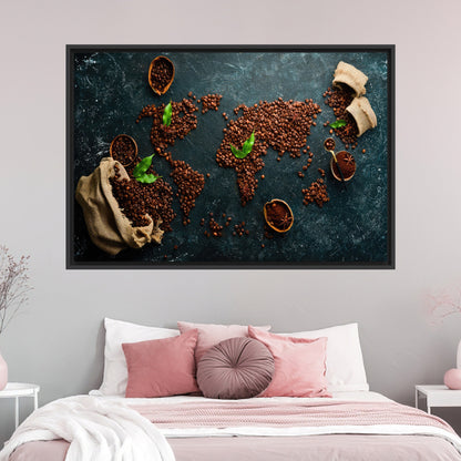 World Map Coffee Themed Canvas Print