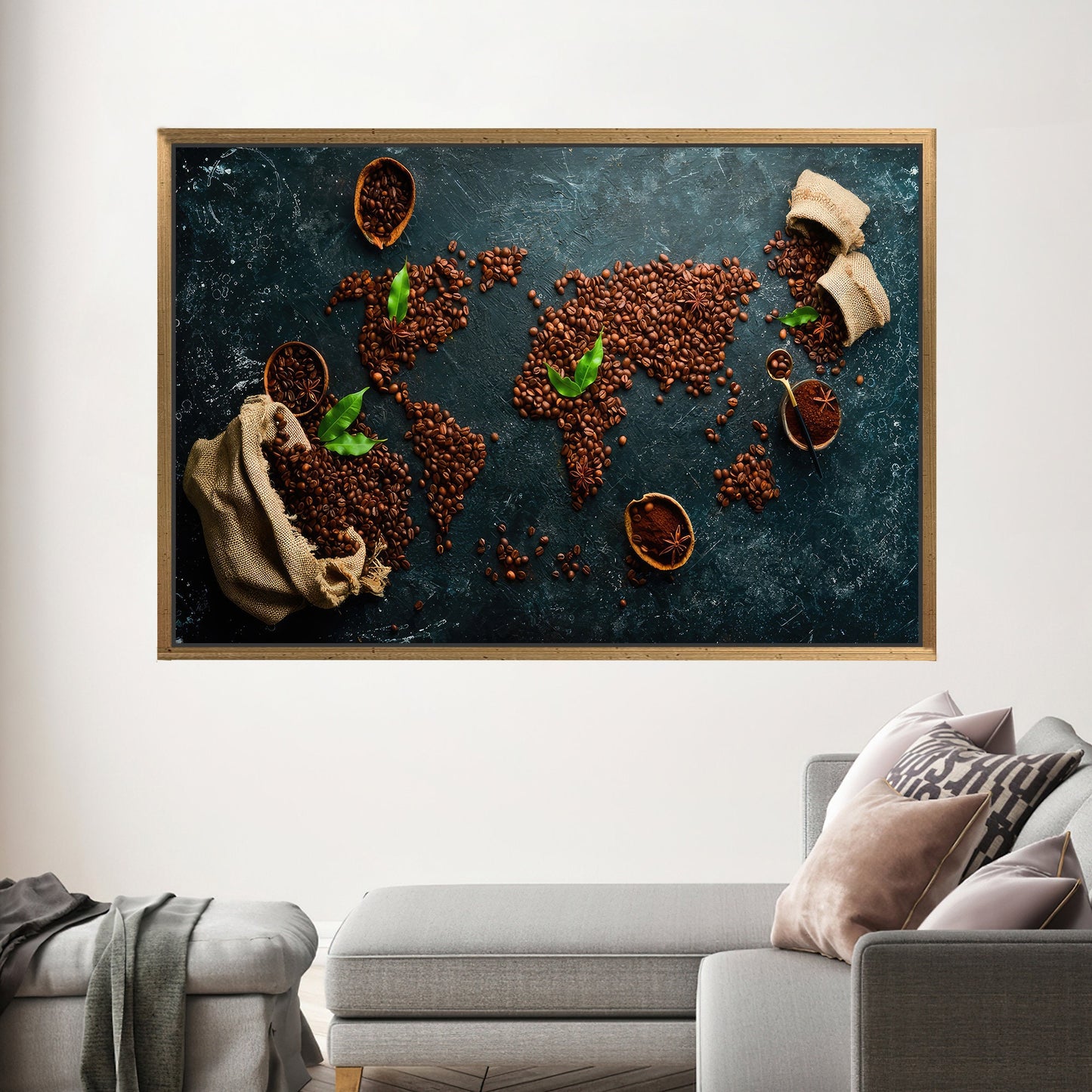 World Map Coffee Themed Canvas Print