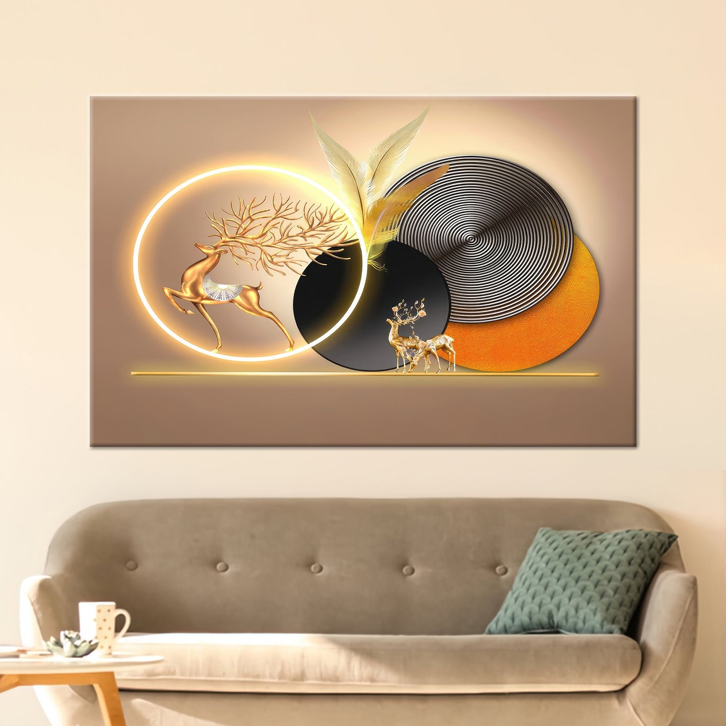 Golden Deer Abstract Canvas Print