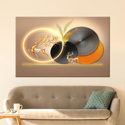 Golden Deer Abstract Canvas Print