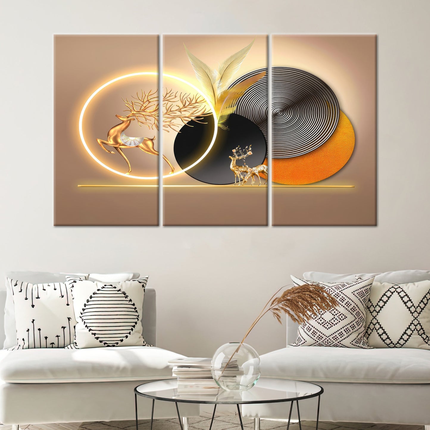 Golden Deer Abstract Canvas Print