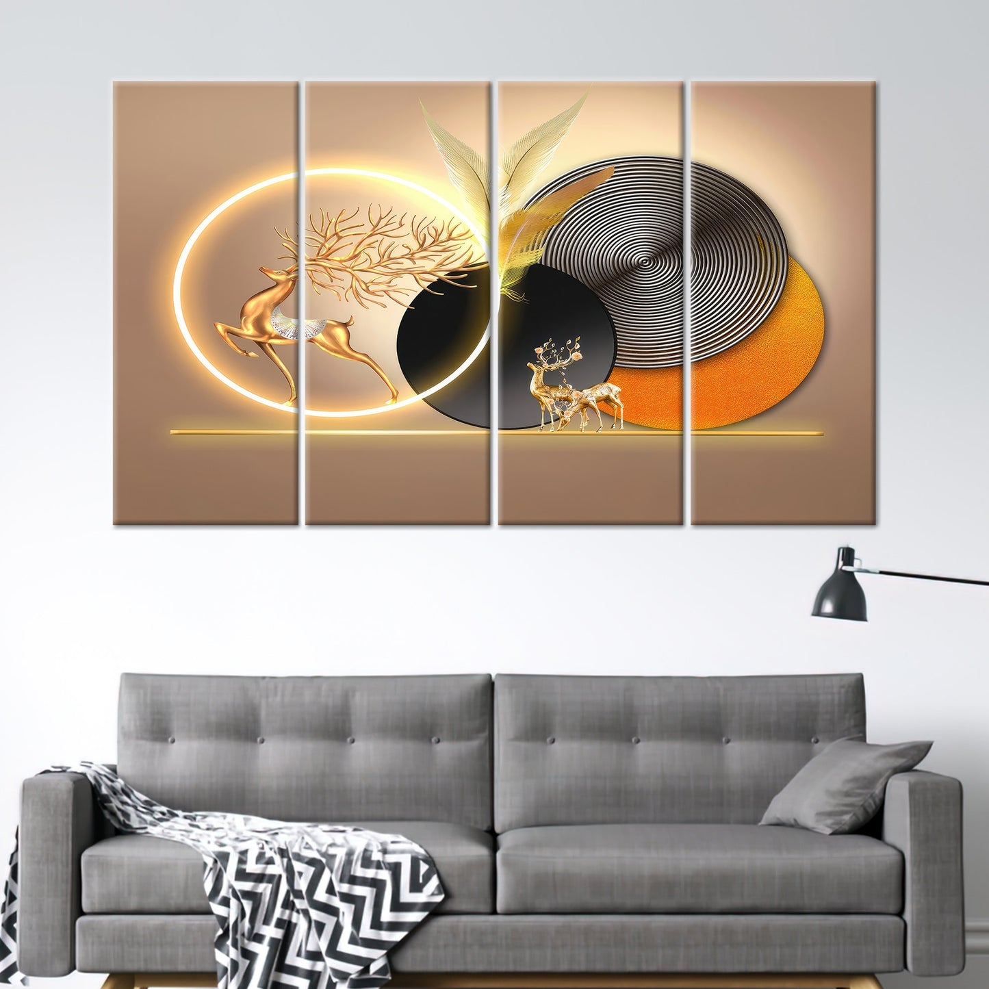Golden Deer Abstract Canvas Print