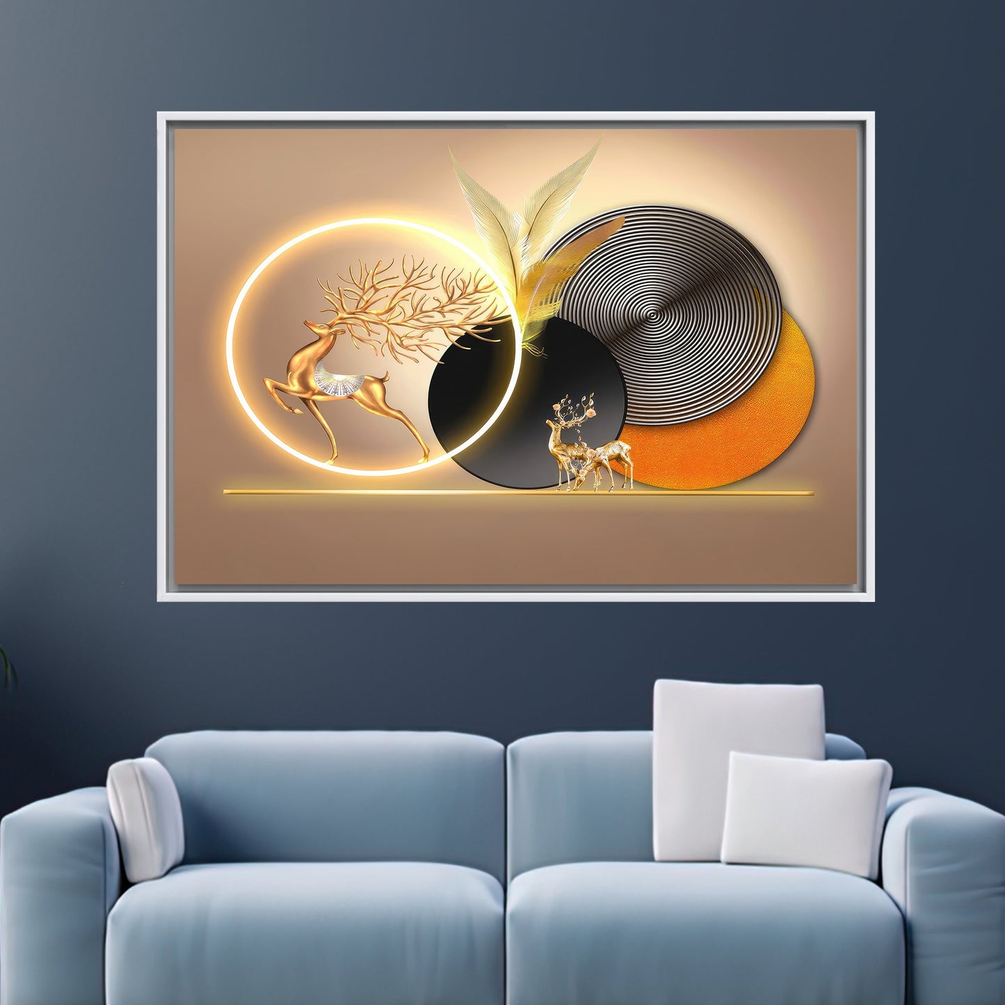 Golden Deer Abstract Canvas Print