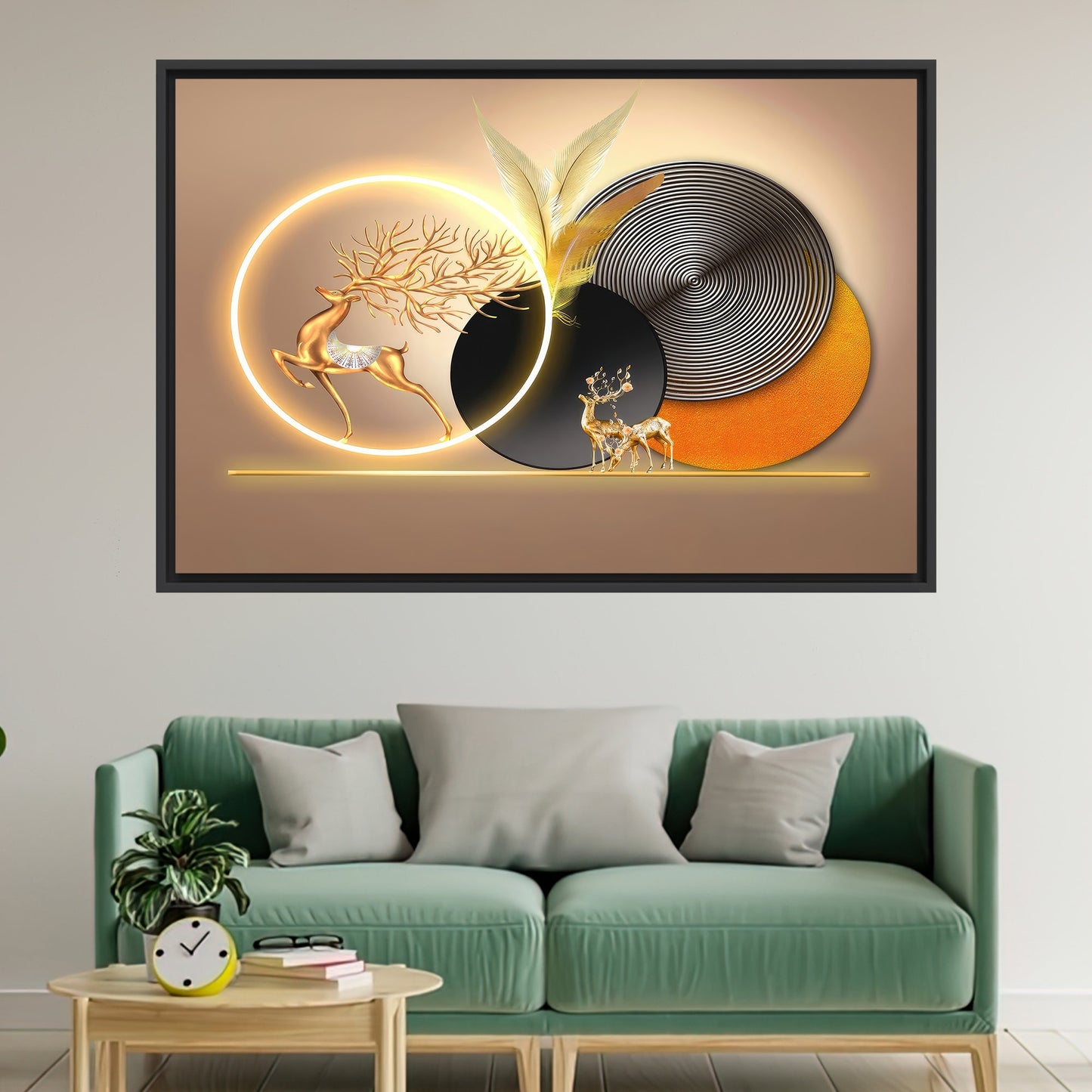 Golden Deer Abstract Canvas Print