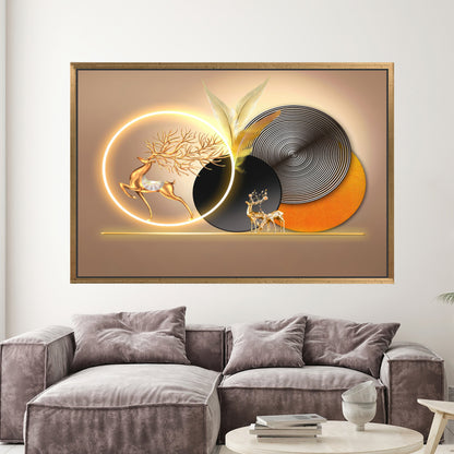 Golden Deer Abstract Canvas Print