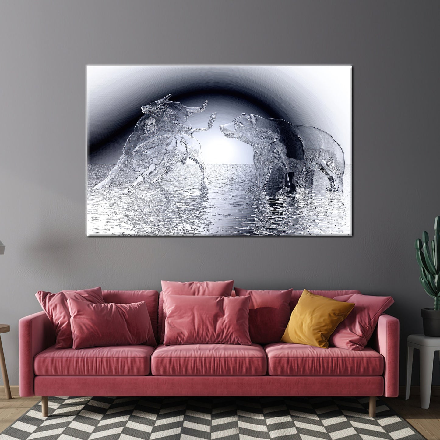 Modern Bull and Bear Canvas Art, Abstract Wall Decor, Personalized Gift, Modern Wall Art