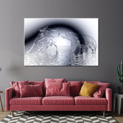 Modern Bull and Bear Canvas Art, Abstract Wall Decor, Personalized Gift, Modern Wall Art