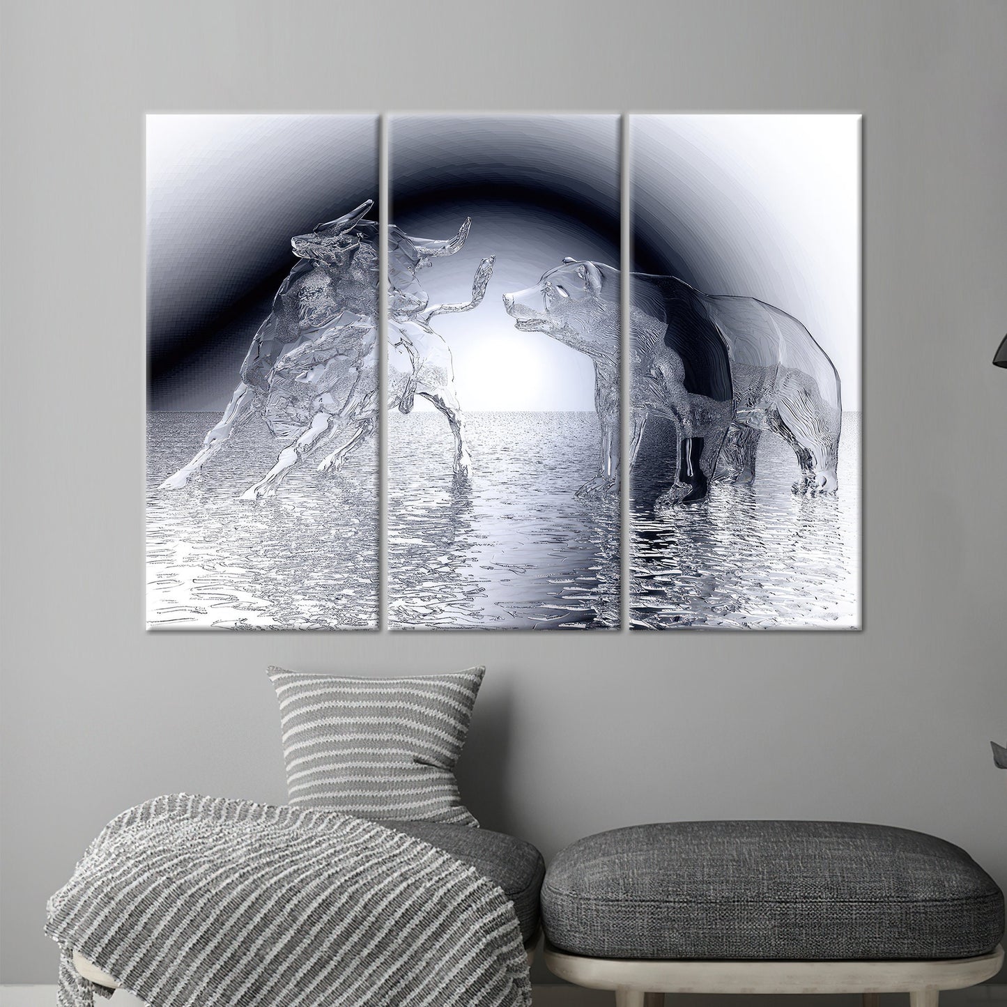 Modern Bull and Bear Canvas Art, Abstract Wall Decor, Personalized Gift, Modern Wall Art
