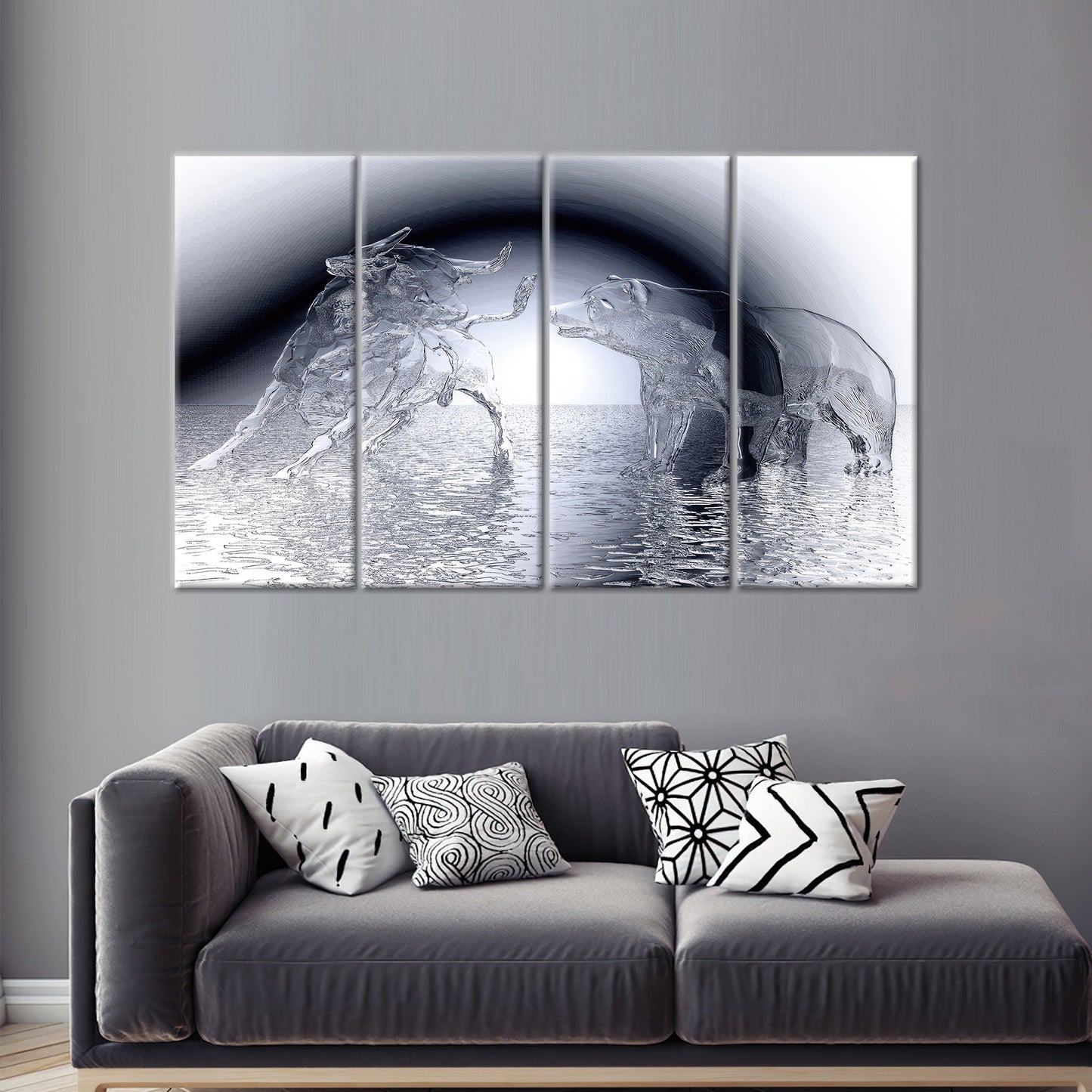 Modern Bull and Bear Canvas Art, Abstract Wall Decor, Personalized Gift, Modern Wall Art