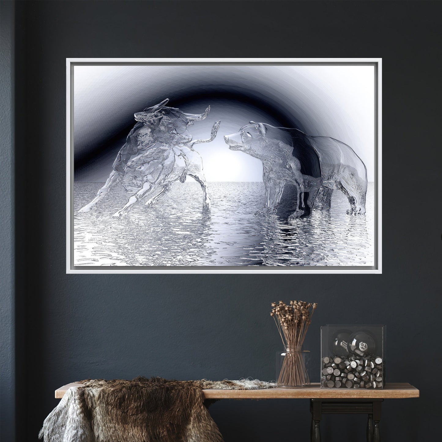 Modern Bull and Bear Canvas Art, Abstract Wall Decor, Personalized Gift, Modern Wall Art