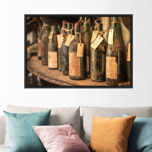 Vintage Wine Lover Wall Decor, Floating Frame Modern Canvas Print, Wine Art for Kitchen or Bar