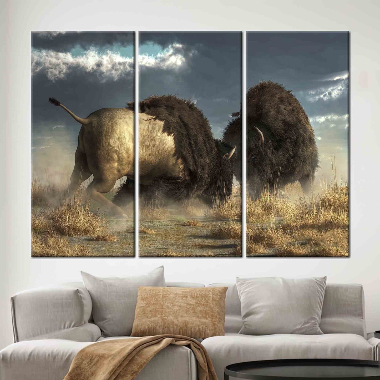Bison Battle Wild Nature American Canvas Print