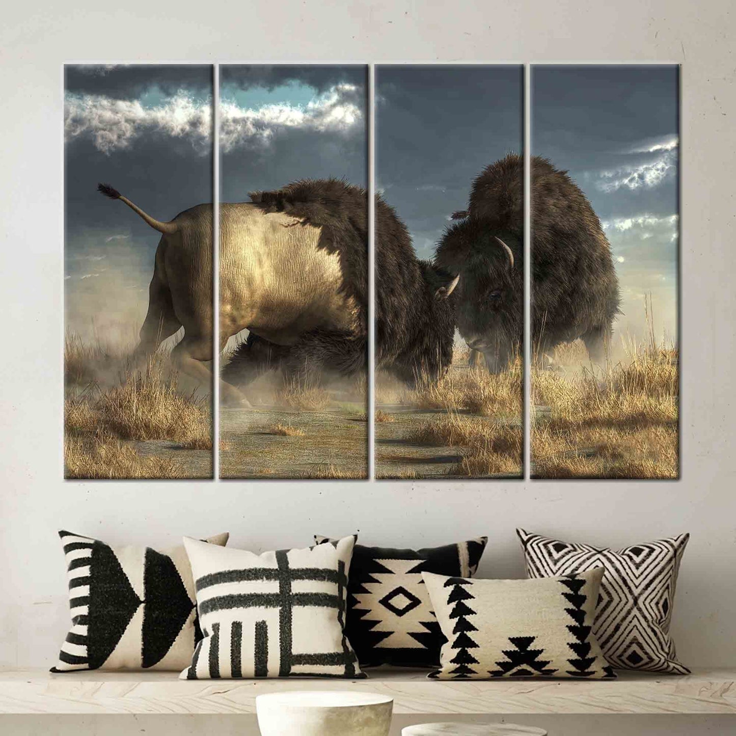 Bison Battle Wild Nature American Canvas Print