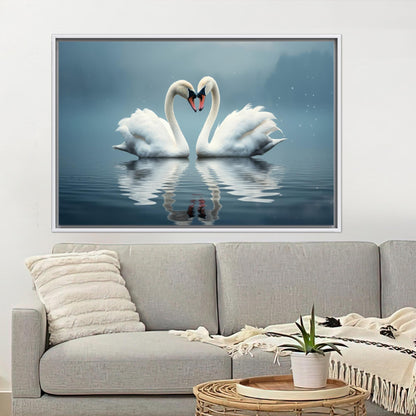 Swans Love Floating Water Two Canvas Print