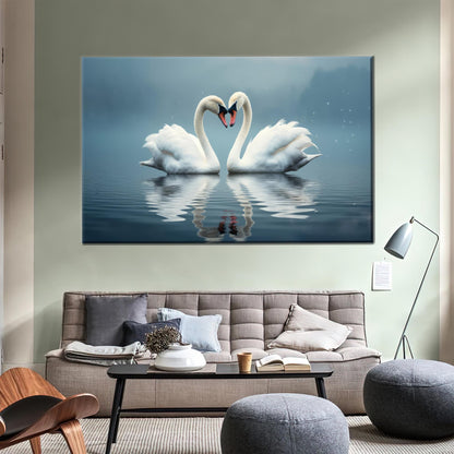 Swans Love Floating Water Two Canvas Print