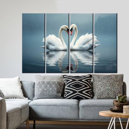 Swans Love Floating Water Two Canvas Print