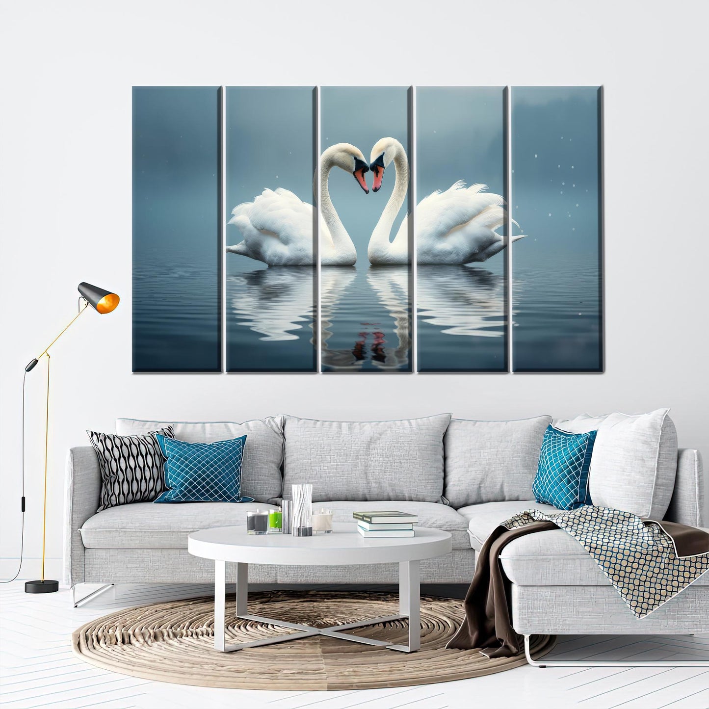 Swans Love Floating Water Two Canvas Print