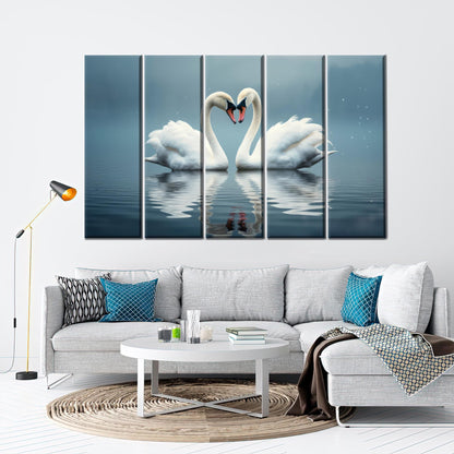 Swans Love Floating Water Two Canvas Print