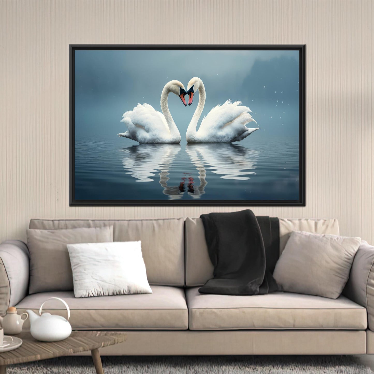 Swans Love Floating Water Two Canvas Print