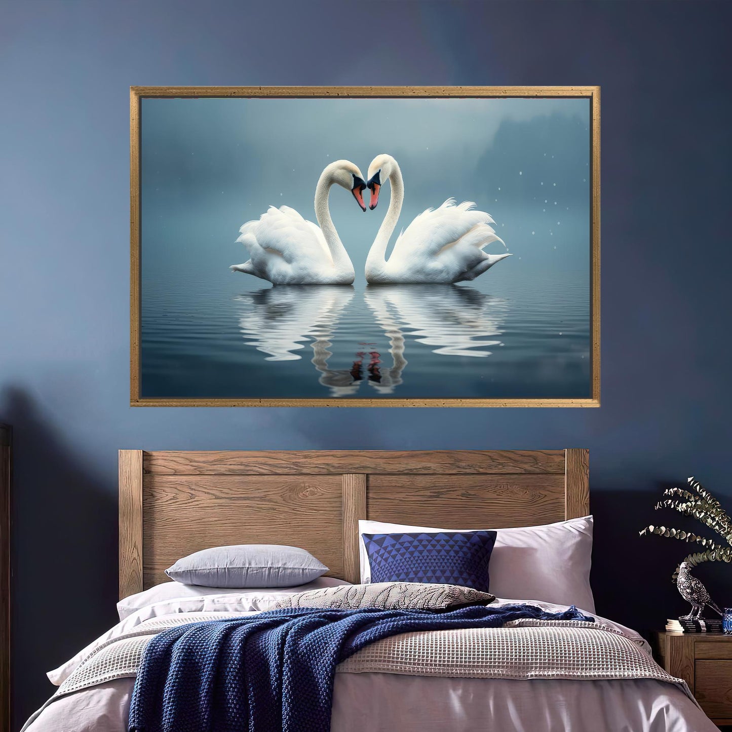 Swans Love Floating Water Two Canvas Print