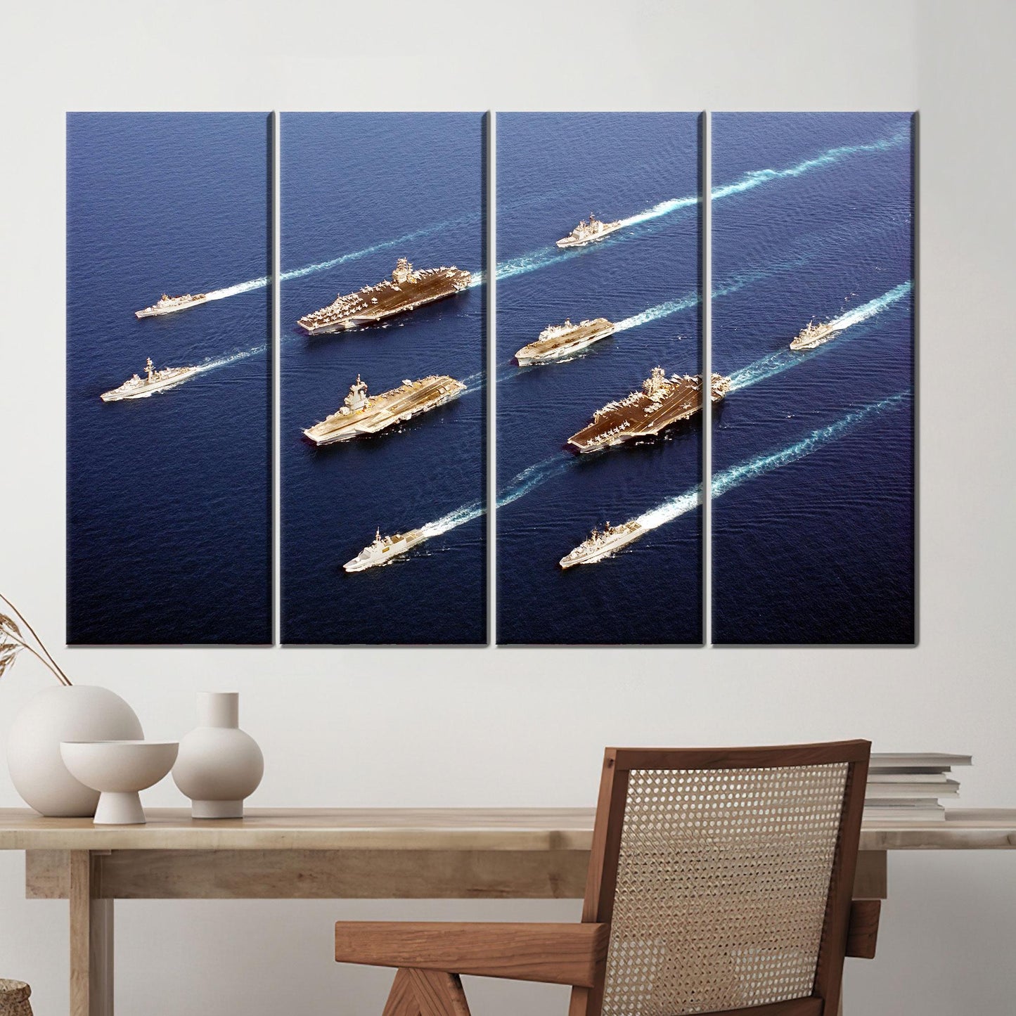 Navy Fleet Military Battleship Aircraft Canvas Print