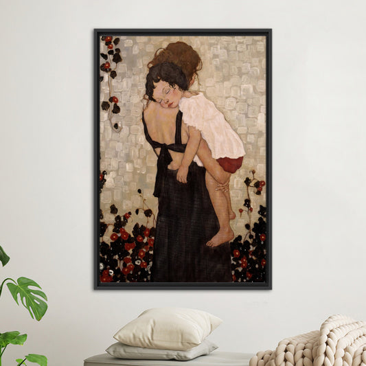 Modern Mother and Child Art Canvas by Gustav Klimt, Reproduction Canvas Print, Personalized Gift