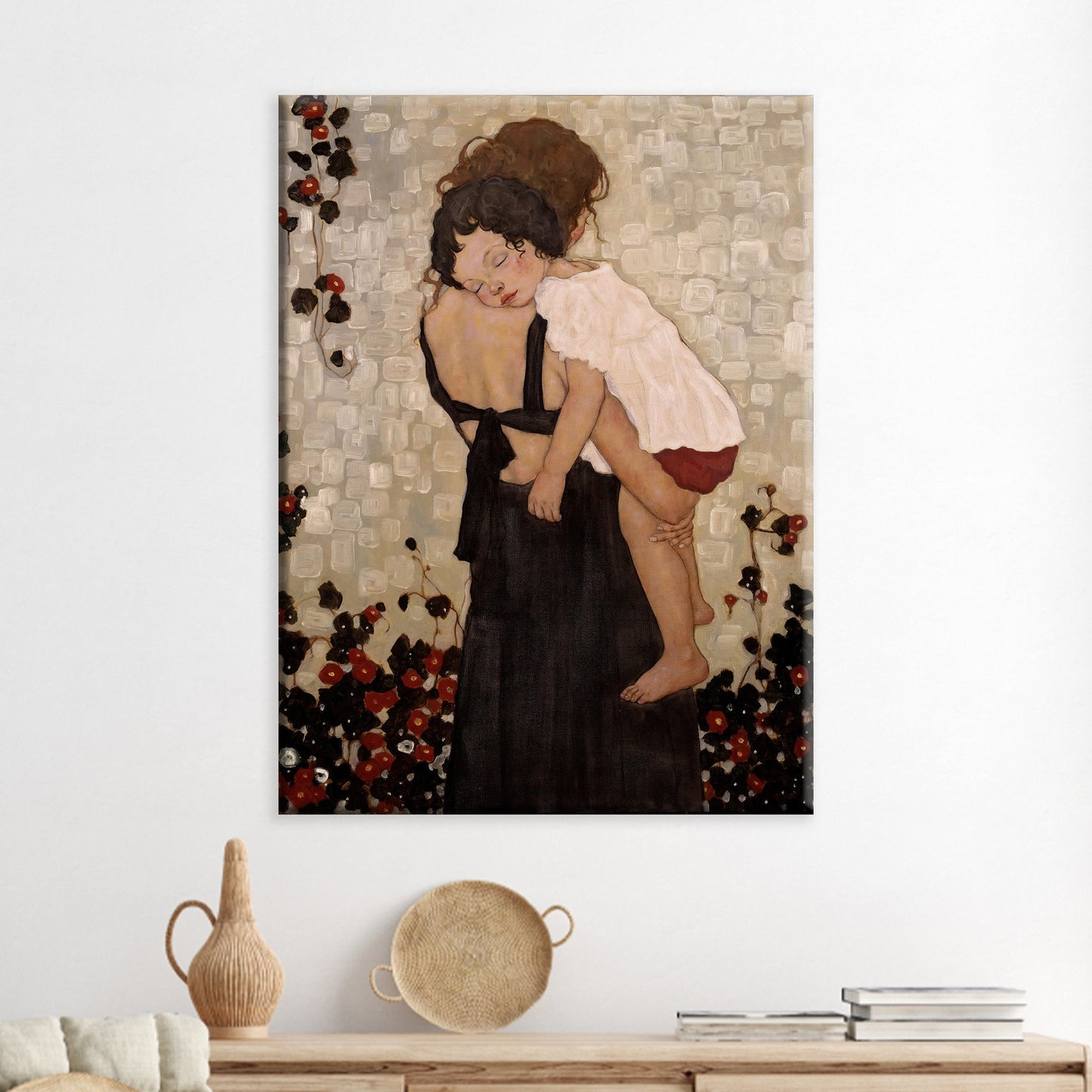 Modern Mother and Child Art Canvas by Gustav Klimt, Reproduction Canvas Print, Personalized Gift