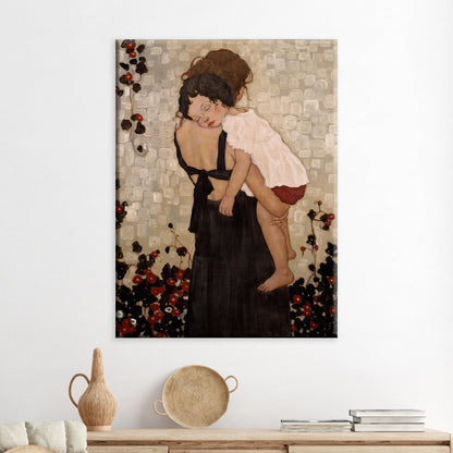 Modern Mother and Child Art Canvas by Gustav Klimt, Reproduction Canvas Print, Personalized Gift