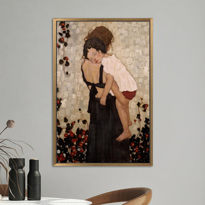Modern Mother and Child Art Canvas by Gustav Klimt, Reproduction Canvas Print, Personalized Gift