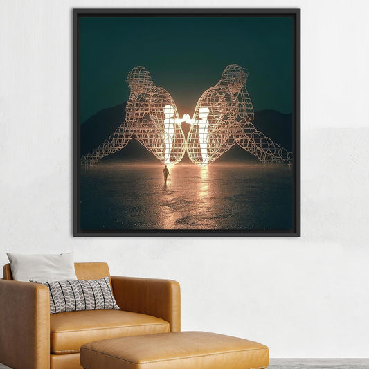 Modern Printed Canvas Wall Art: Two People Turning Their Backs at Burning Man by Alexander Milov