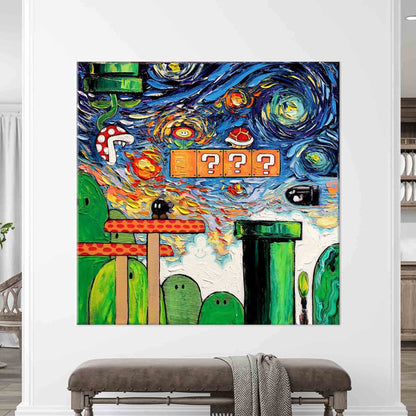 Mario World Van Gogh Super Canvas Print