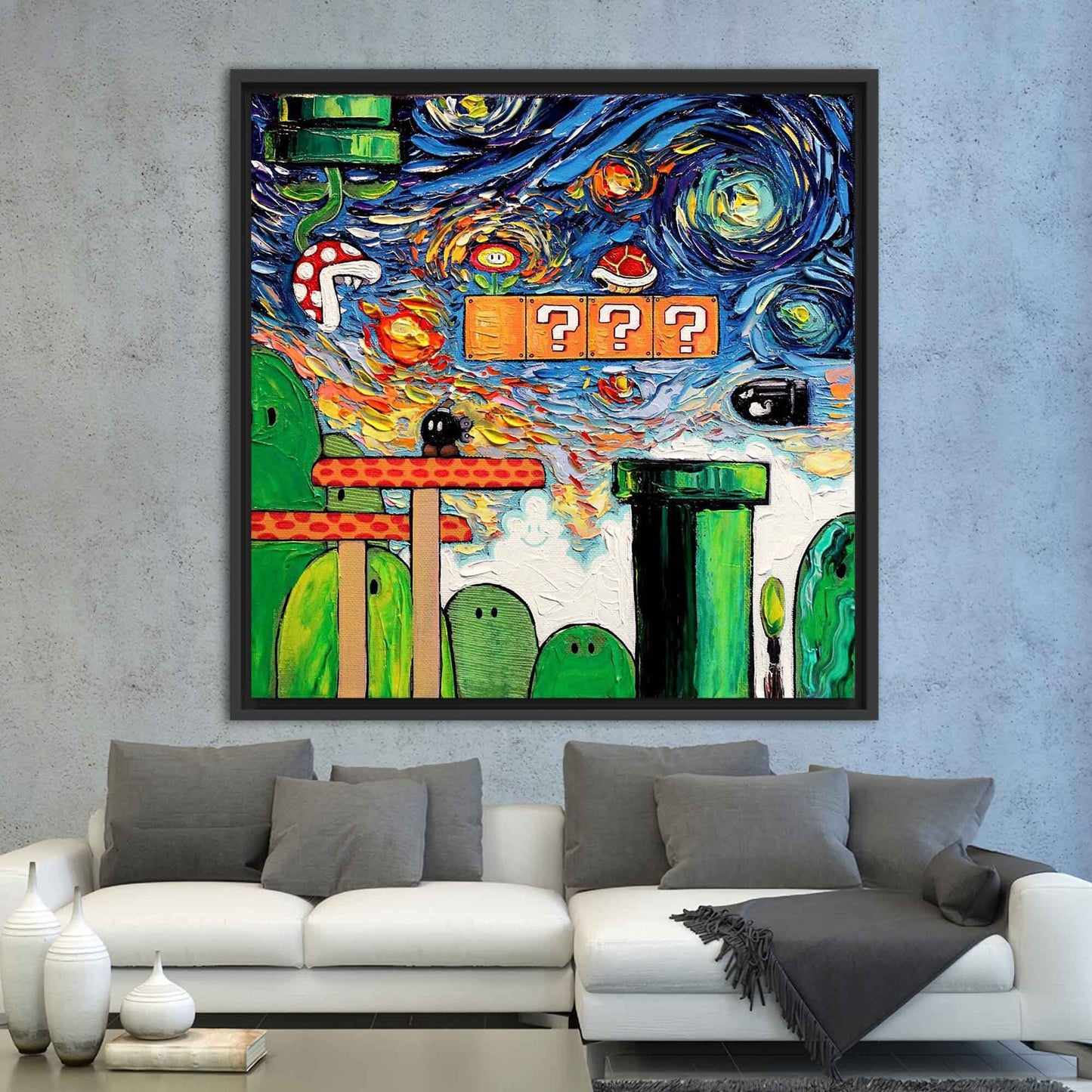 Mario World Van Gogh Super Canvas Print