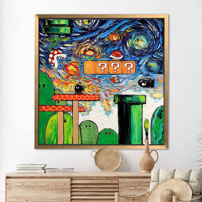 Mario World Van Gogh Super Canvas Print