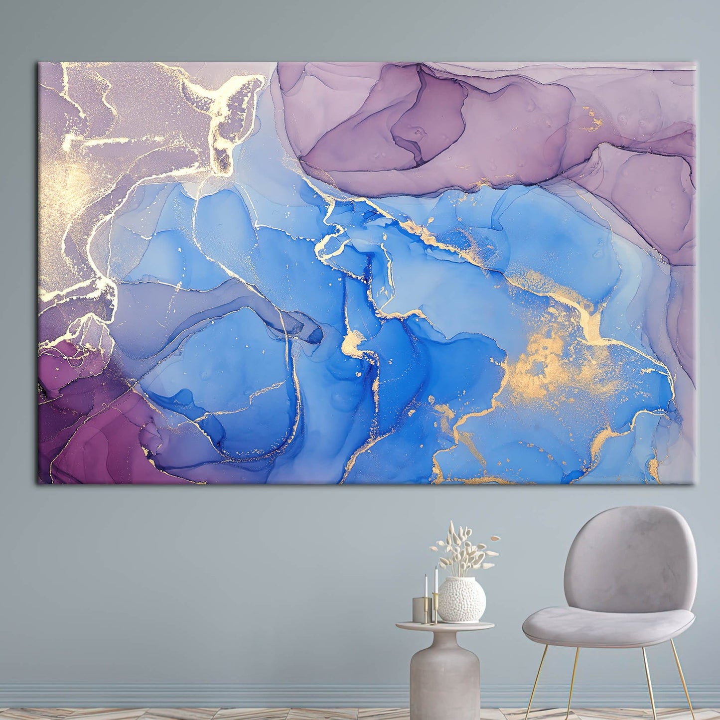 Blue Marble Gold Accents Alcohol Canvas Print