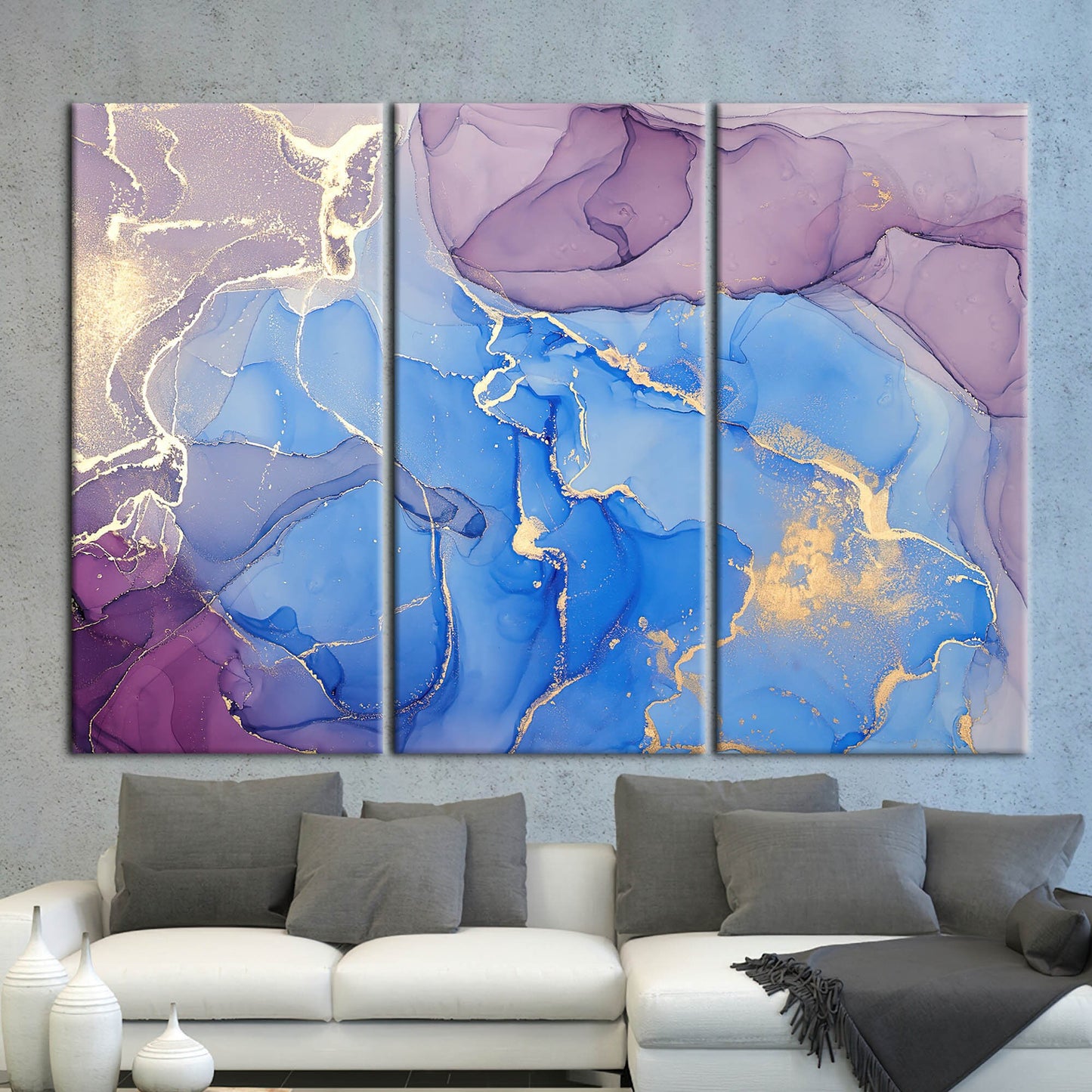 Blue Marble Gold Accents Alcohol Canvas Print