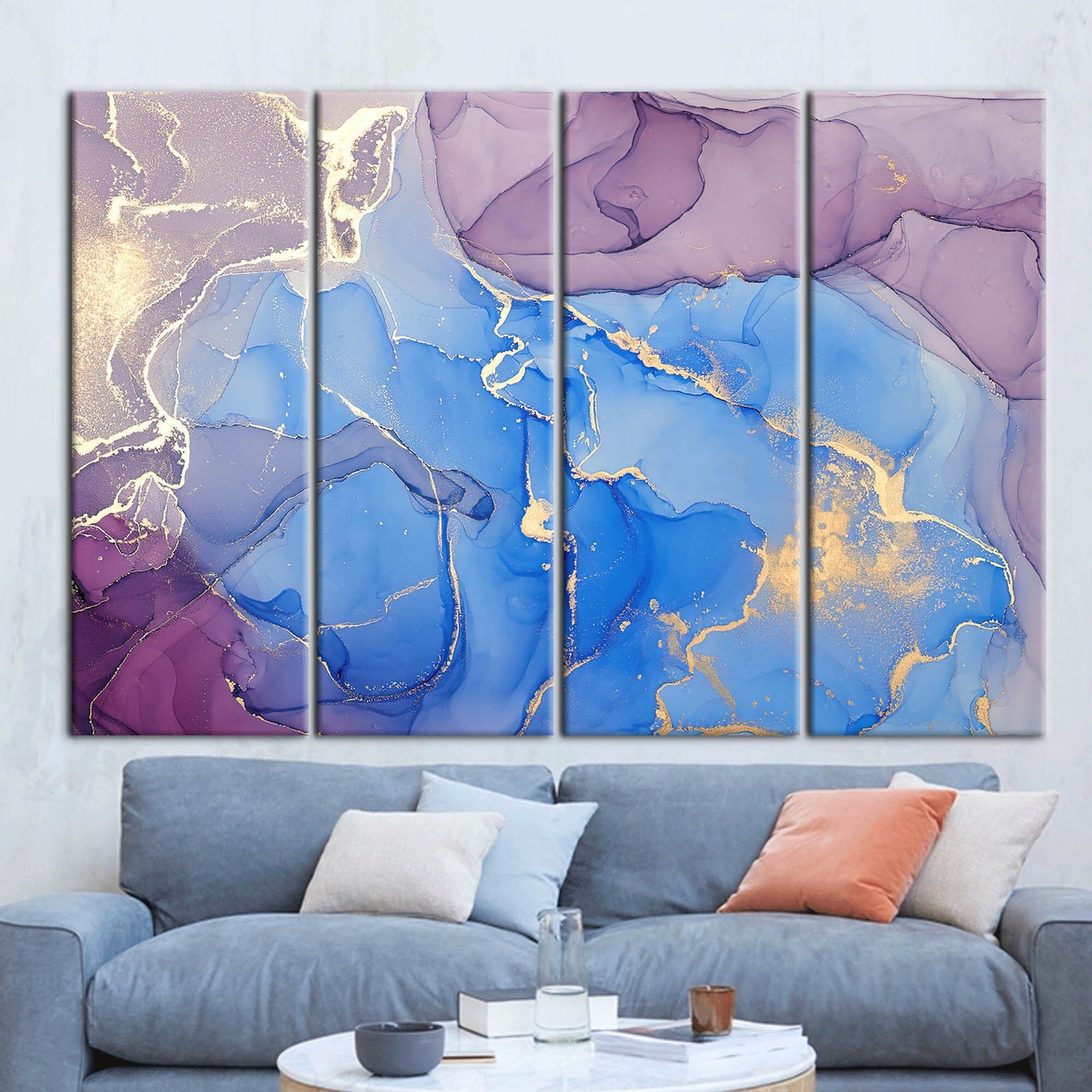 Blue Marble Gold Accents Alcohol Canvas Print