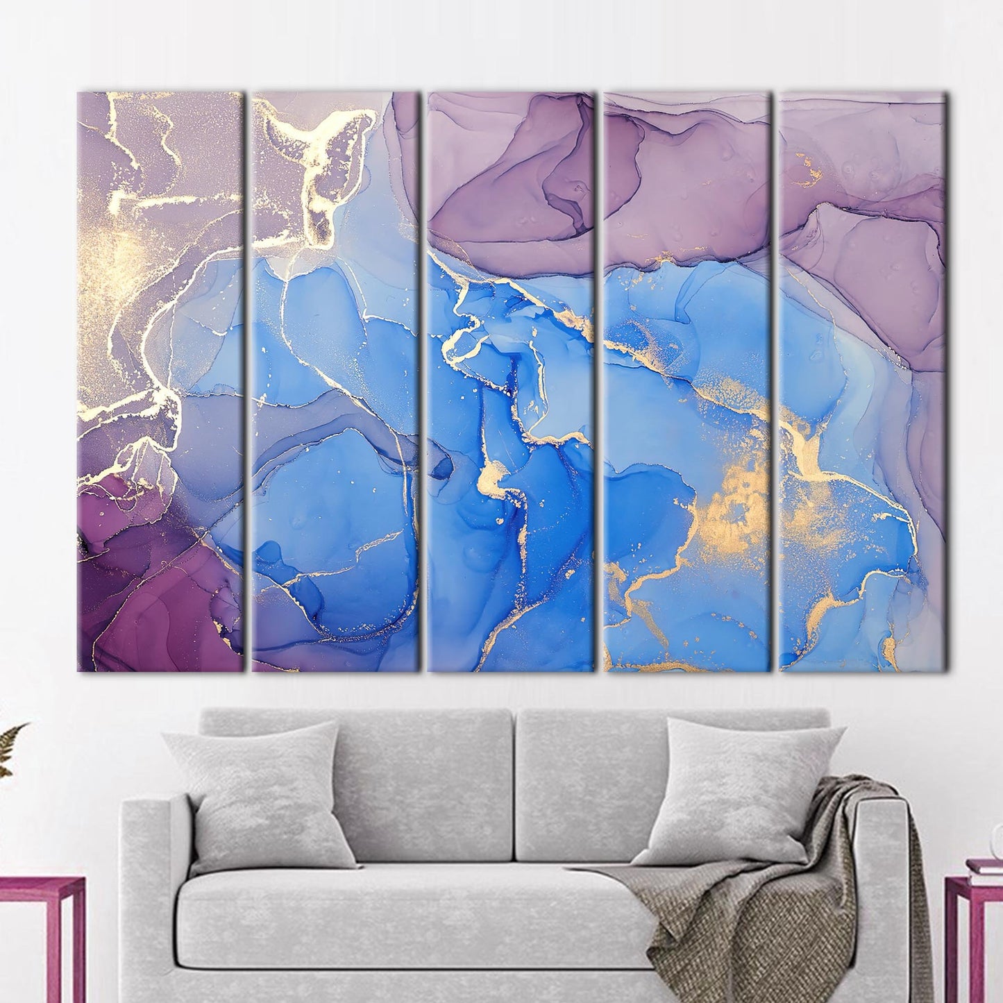 Blue Marble Gold Accents Alcohol Canvas Print
