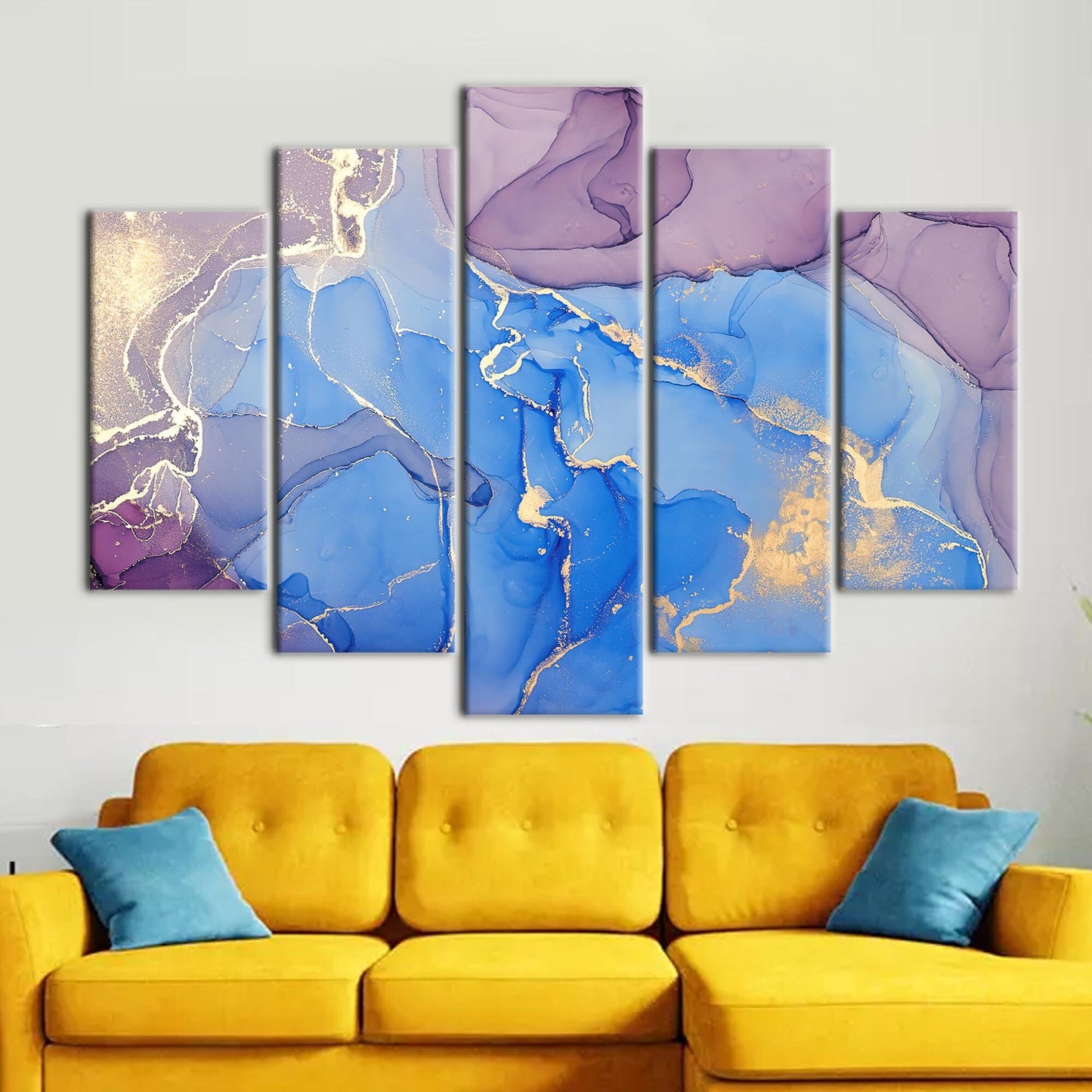 Blue Marble Gold Accents Alcohol Canvas Print