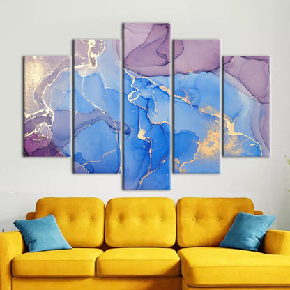 Blue Marble Gold Accents Alcohol Canvas Print