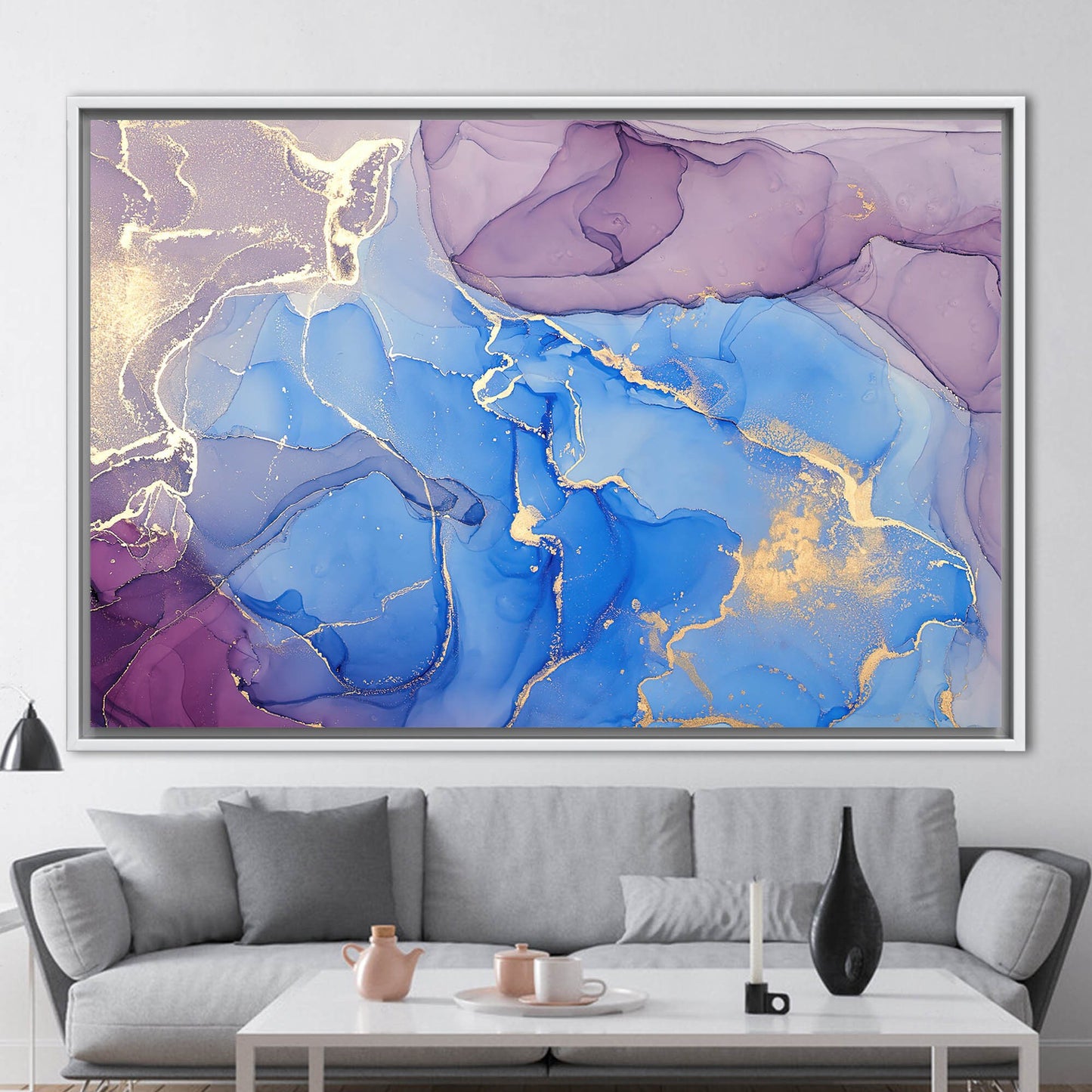 Blue Marble Gold Accents Alcohol Canvas Print