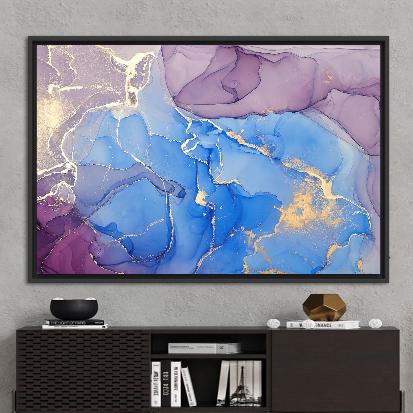 Blue Marble Gold Accents Alcohol Canvas Print