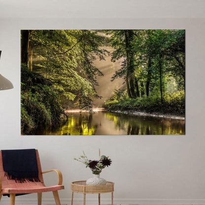 Green Forest Landscape Printed Canvas Wall Art - Personalized River View Baby Boy Gift