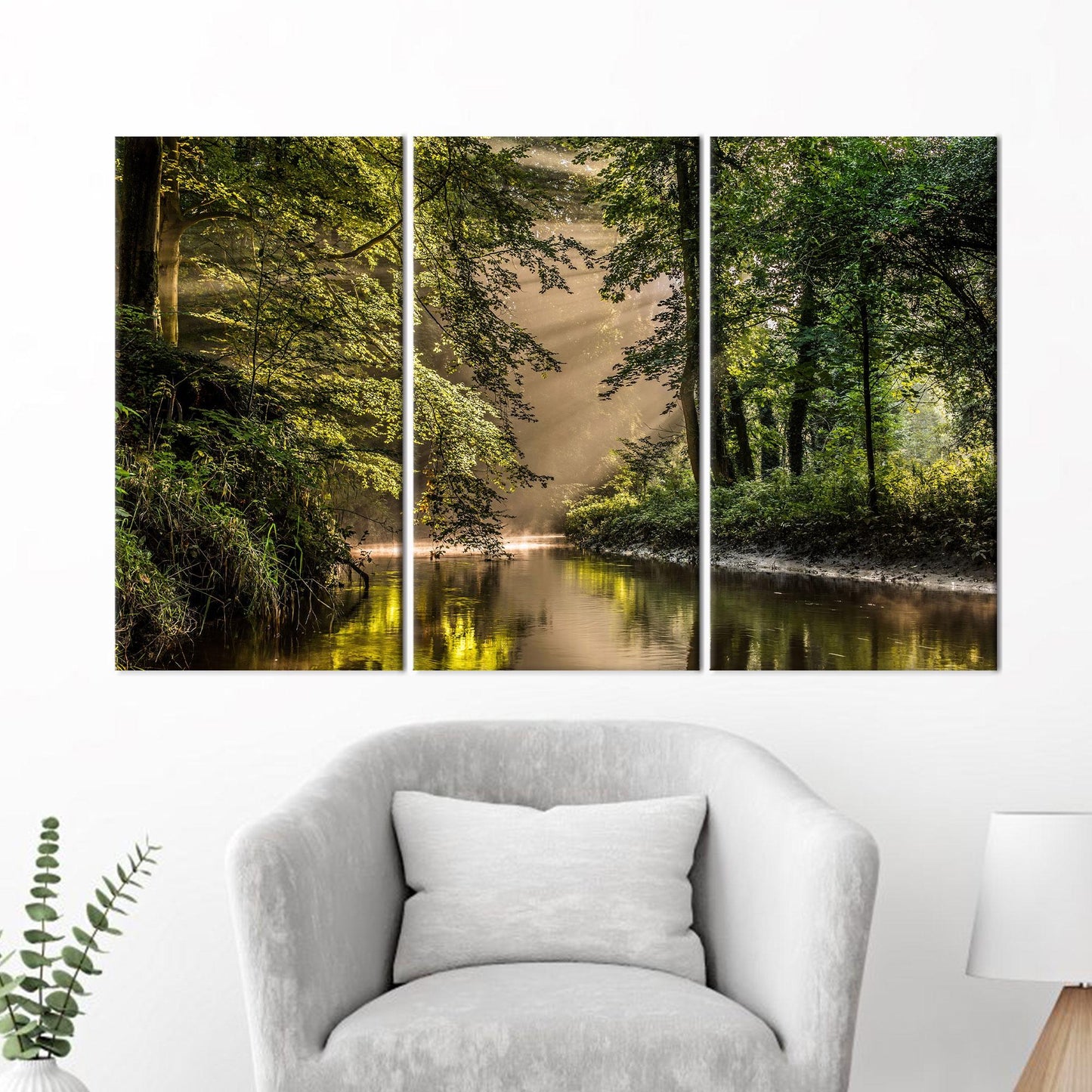 Green Forest Landscape Printed Canvas Wall Art - Personalized River View Baby Boy Gift
