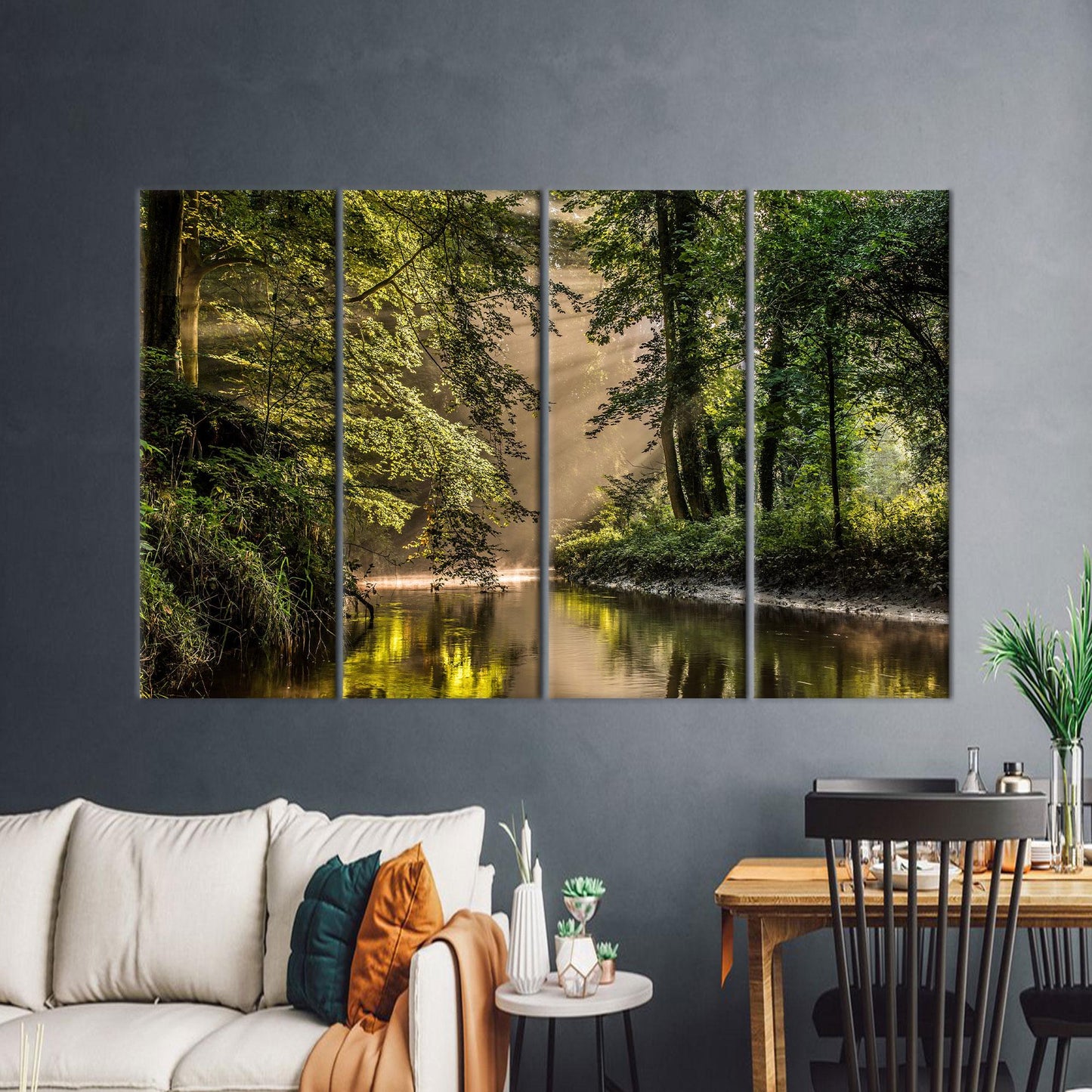 Green Forest Landscape Printed Canvas Wall Art - Personalized River View Baby Boy Gift