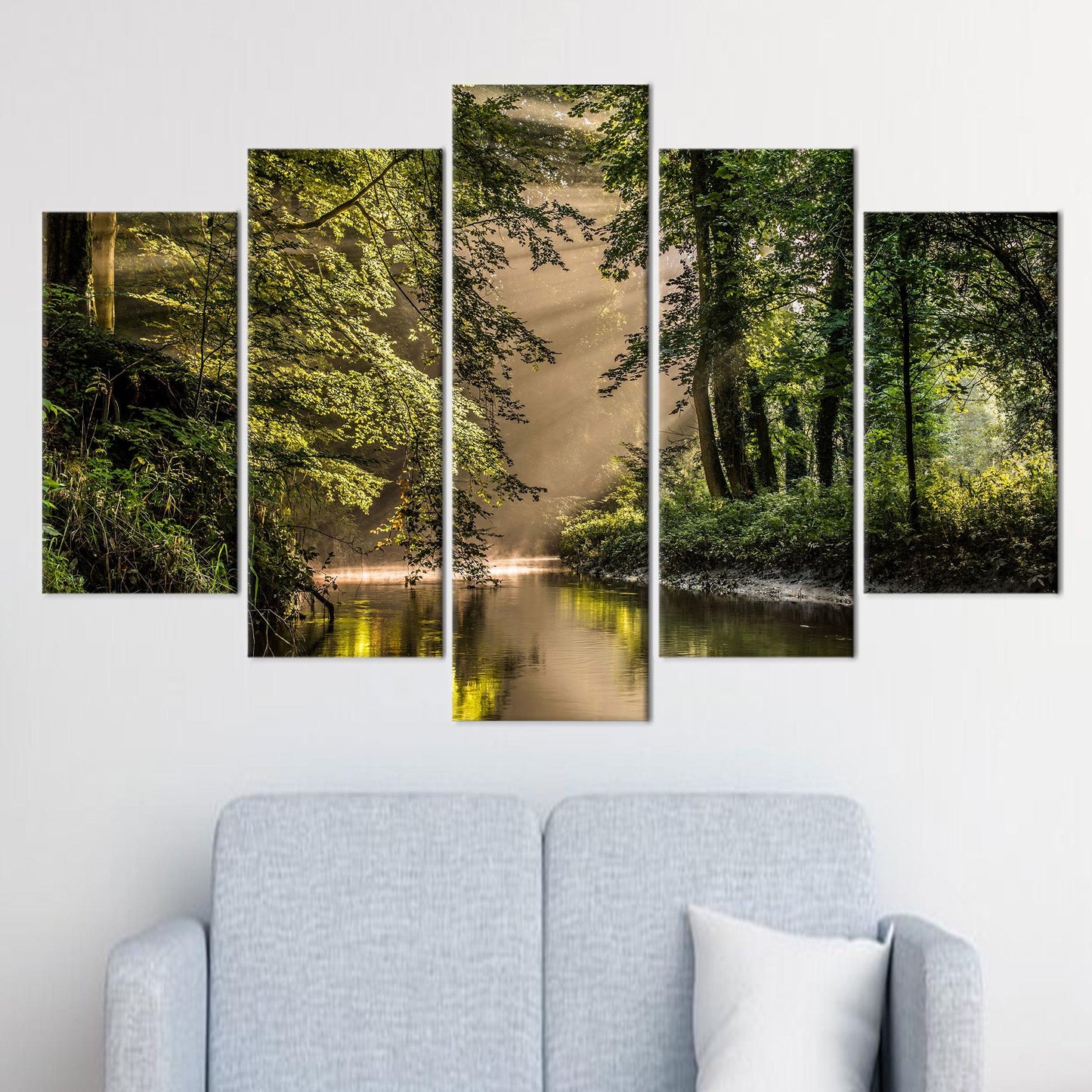Green Forest Landscape Printed Canvas Wall Art - Personalized River View Baby Boy Gift
