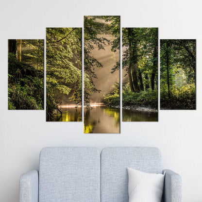 Green Forest Landscape Printed Canvas Wall Art - Personalized River View Baby Boy Gift