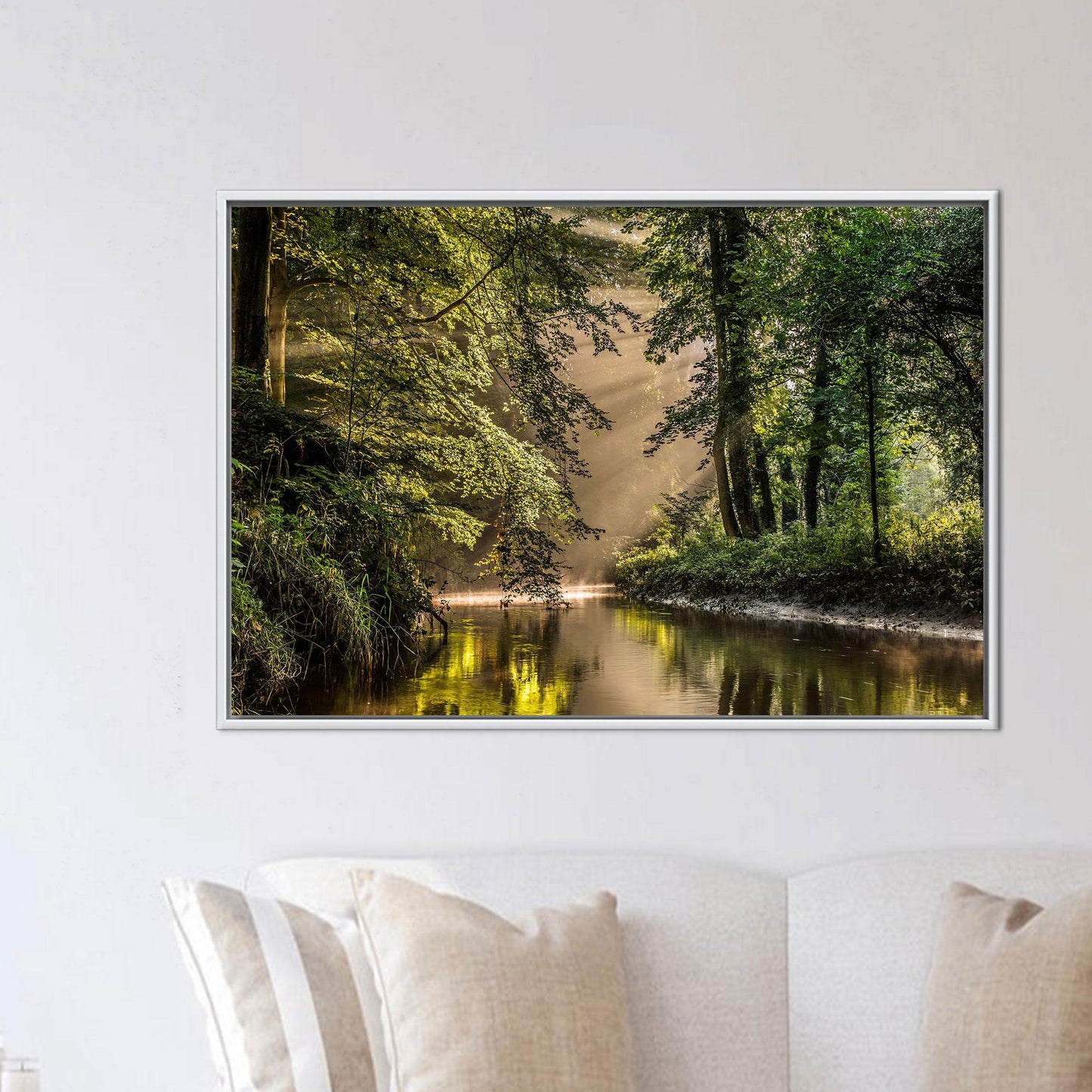 Green Forest Landscape Printed Canvas Wall Art - Personalized River View Baby Boy Gift