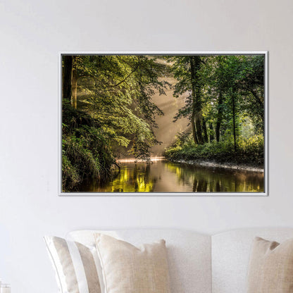 Green Forest Landscape Printed Canvas Wall Art - Personalized River View Baby Boy Gift