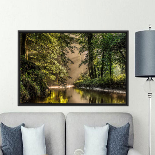 Green Forest Landscape Printed Canvas Wall Art - Personalized River View Baby Boy Gift