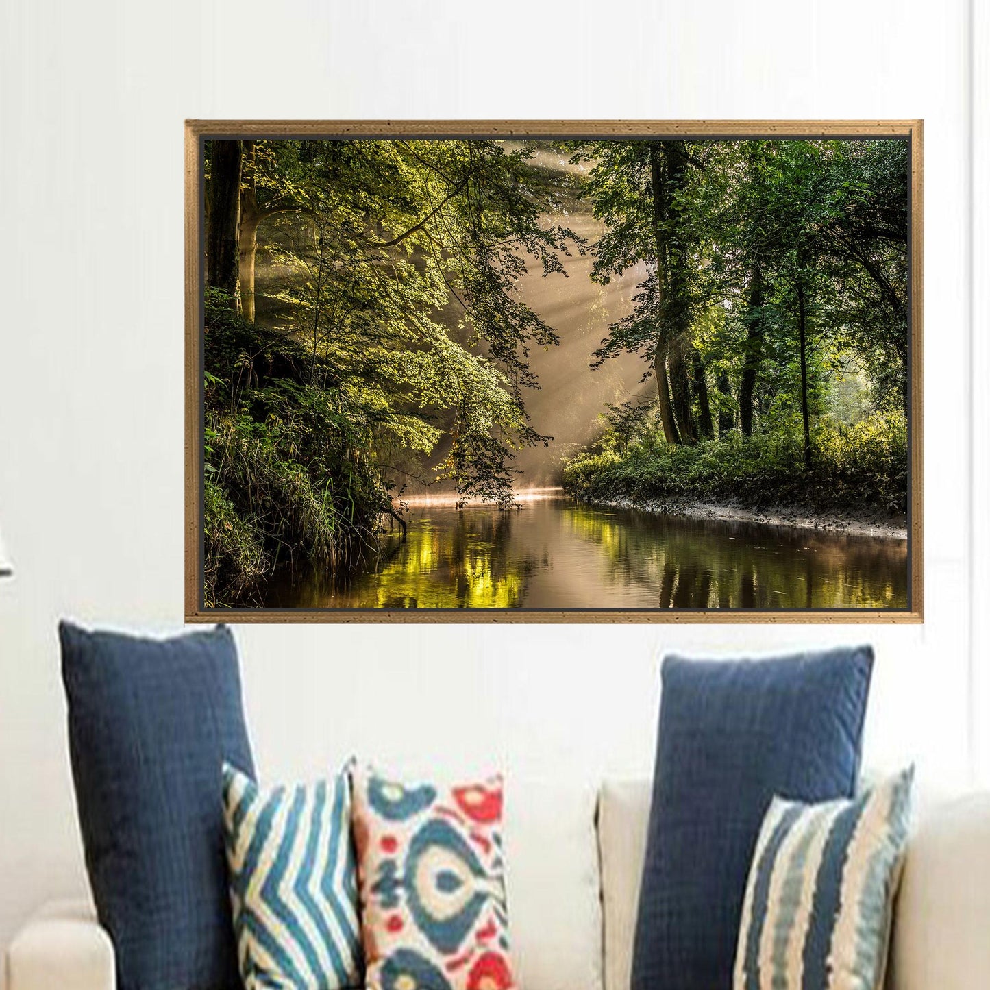 Green Forest Landscape Printed Canvas Wall Art - Personalized River View Baby Boy Gift